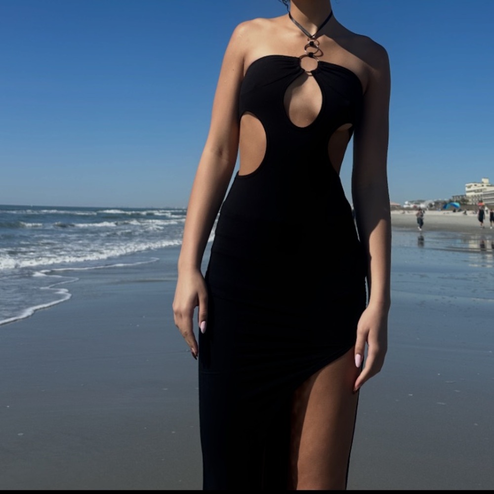 Black Cutout Halter Dress
